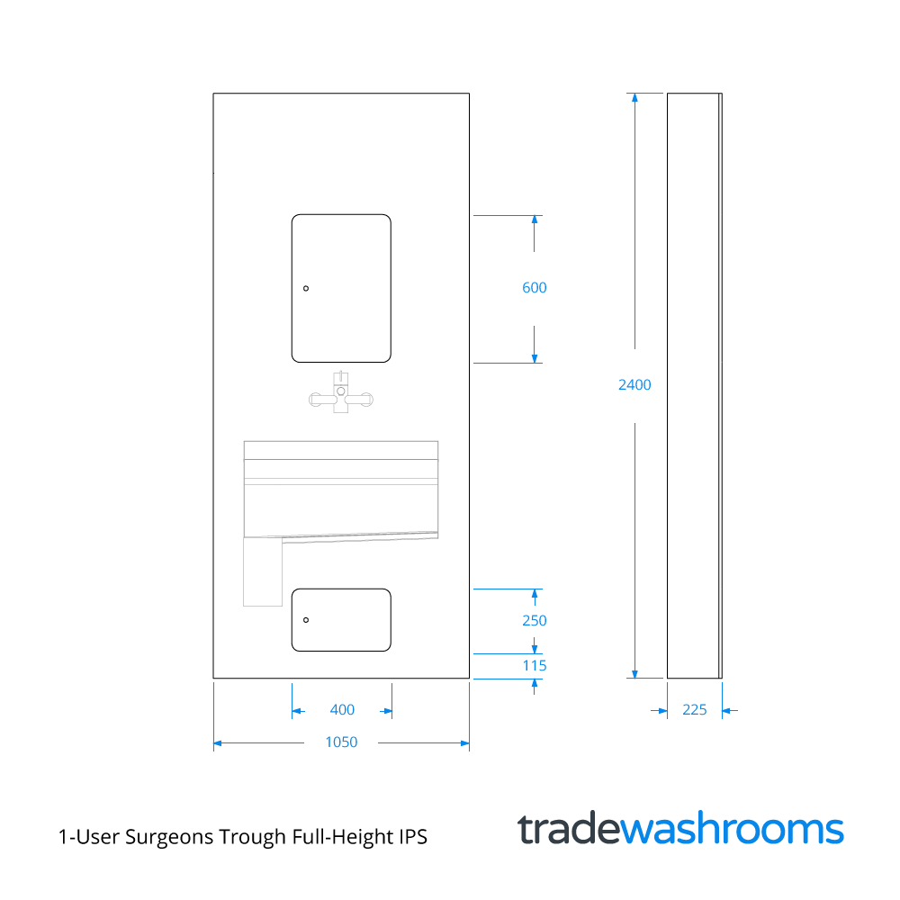 1-User Surgeons Trough Full-Height IPS Dimensions