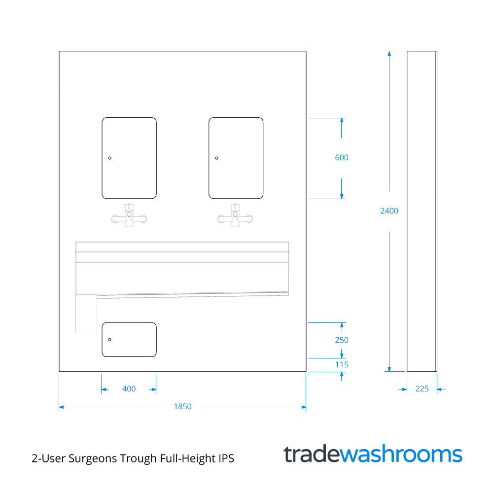 2-User Surgeons Trough Full-Height IPS Dimensions