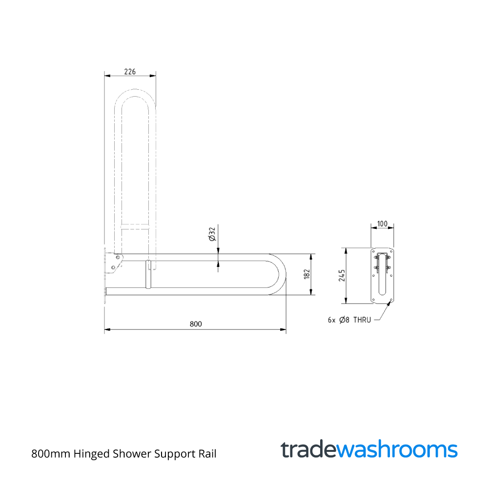 211880 - 800mm Hinged Shower Support Rail