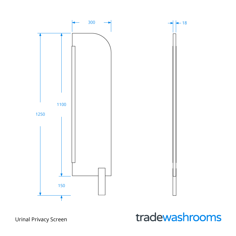 CSPRIVLG - Urinal Privacy Screen Dimensions
