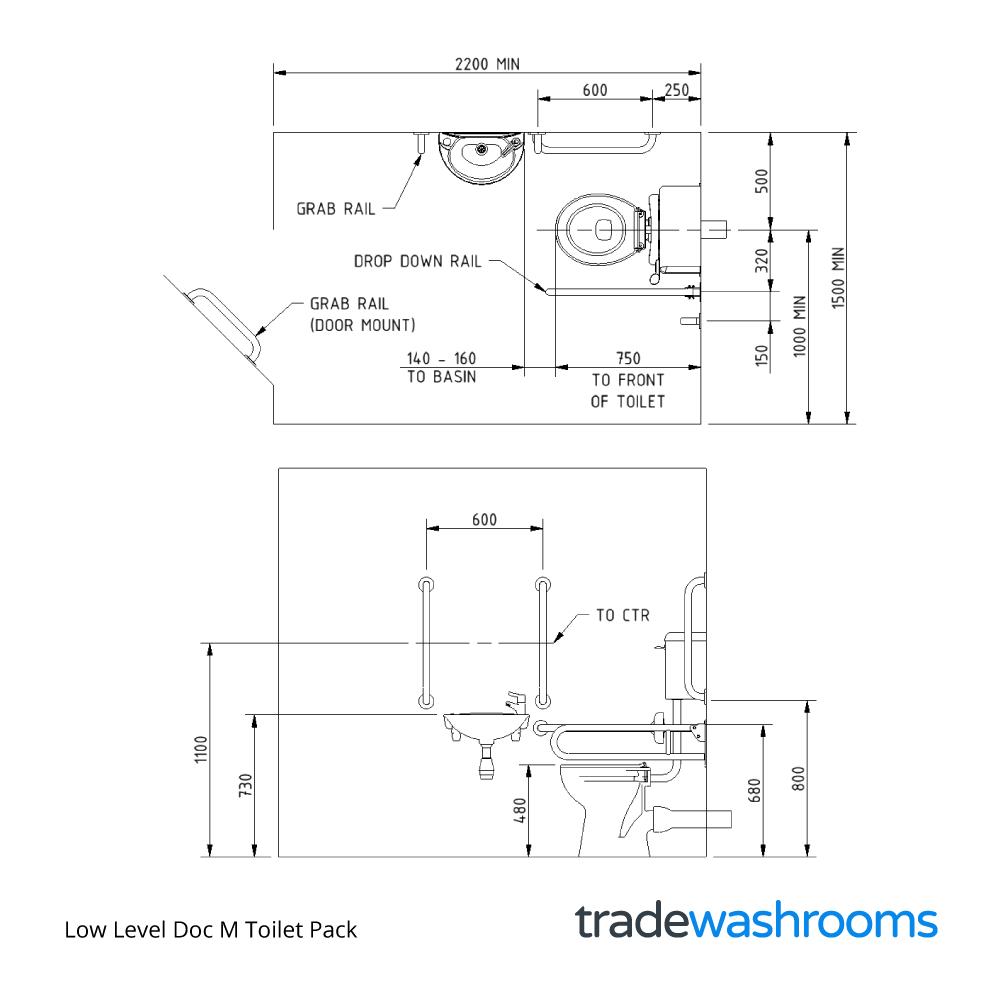 DM215KC - Low-Level Doc M Toilet Pack Dimensions