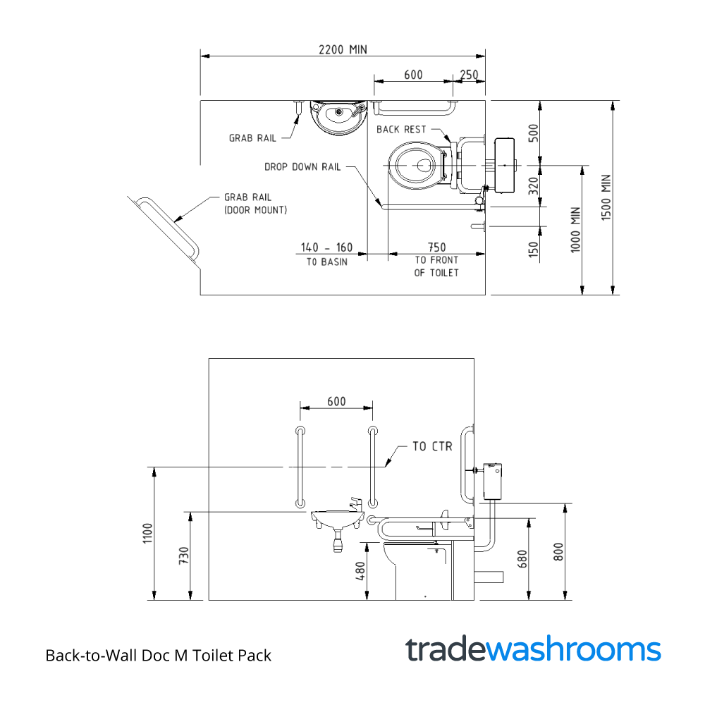 DM800KC - Back-to-Wall Doc M Toilet Pack Dimensions