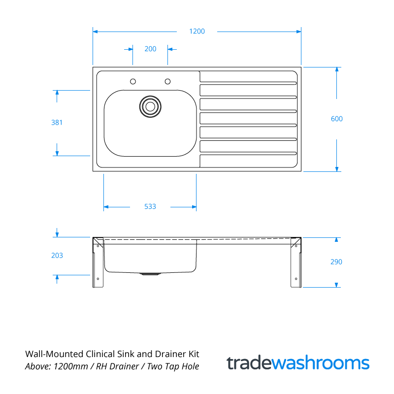 IHSH1200R06KIT - Clinical Sink Dimensions