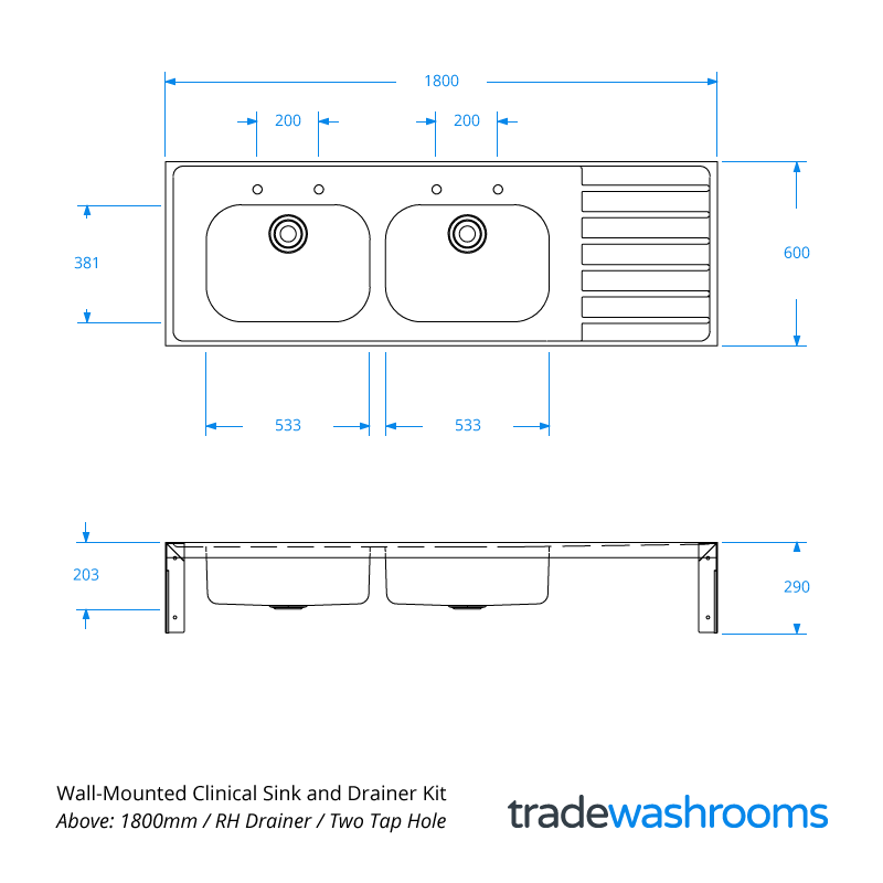 IHSH1800R06KIT - Clinical Sink Dimensions