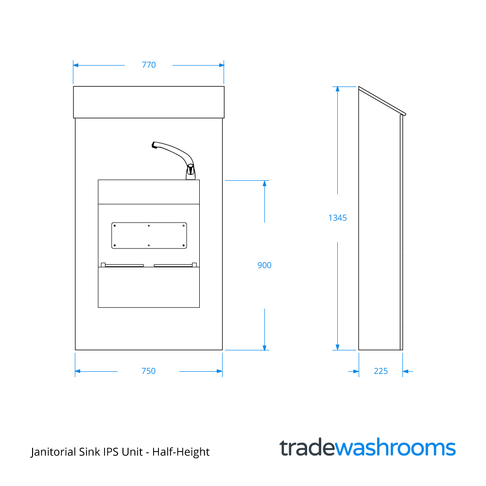 Hospital Janitorial Sink IPS Unit - Half-Height Dimensions