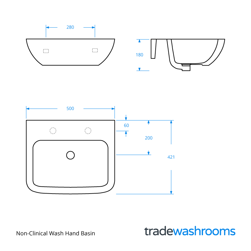 PORT50BA - Non-Clinical Wash Hand Basin Dimensions