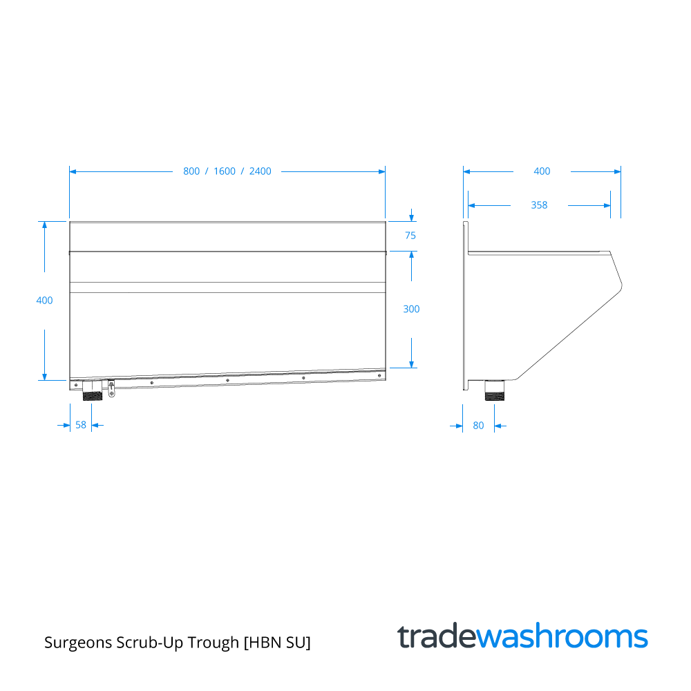 SSUT - Surgeons Scrub-Up Trough Dimensions