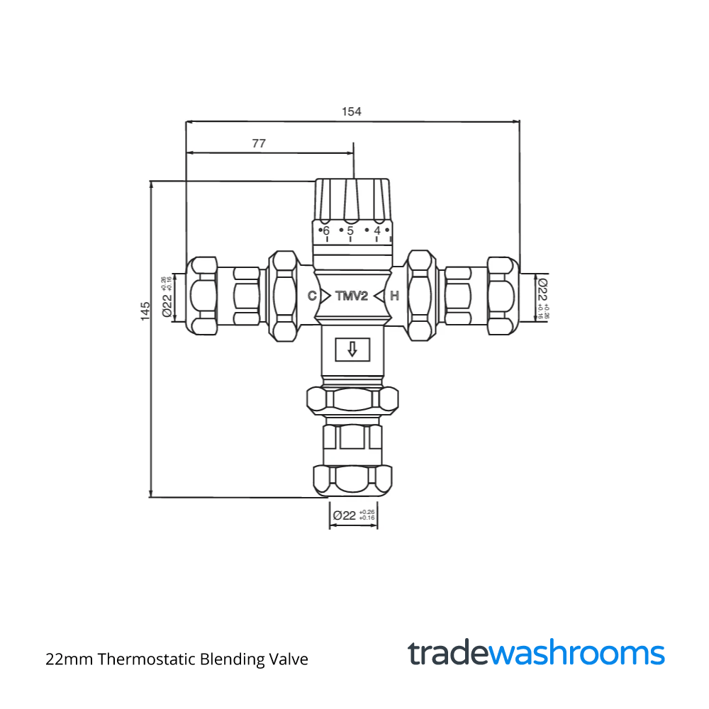 TBV010 - 22mm Thermostatic Blending Valve