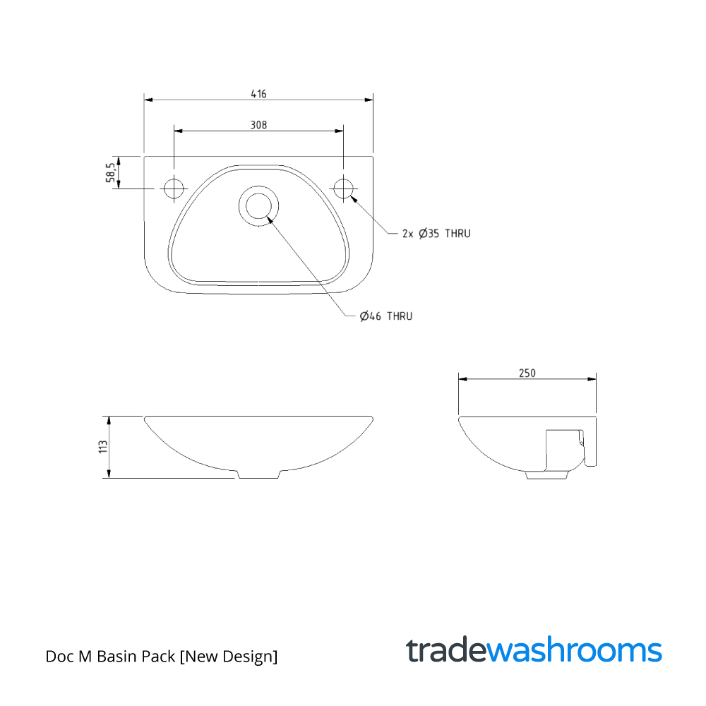 Doc M Basin Pack - TWDOCMBP - Dimensions