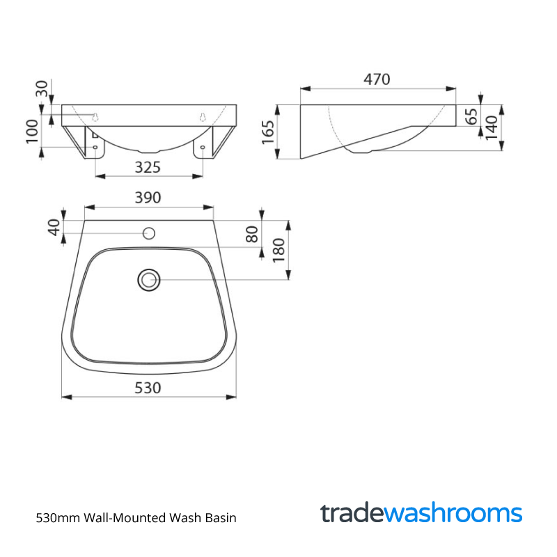 UR2300 - 530mm Wall-Mounted Wash Basin