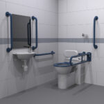 Back-to-Wall Doc M Toilet Pack with Dark Blue Grab Rails
