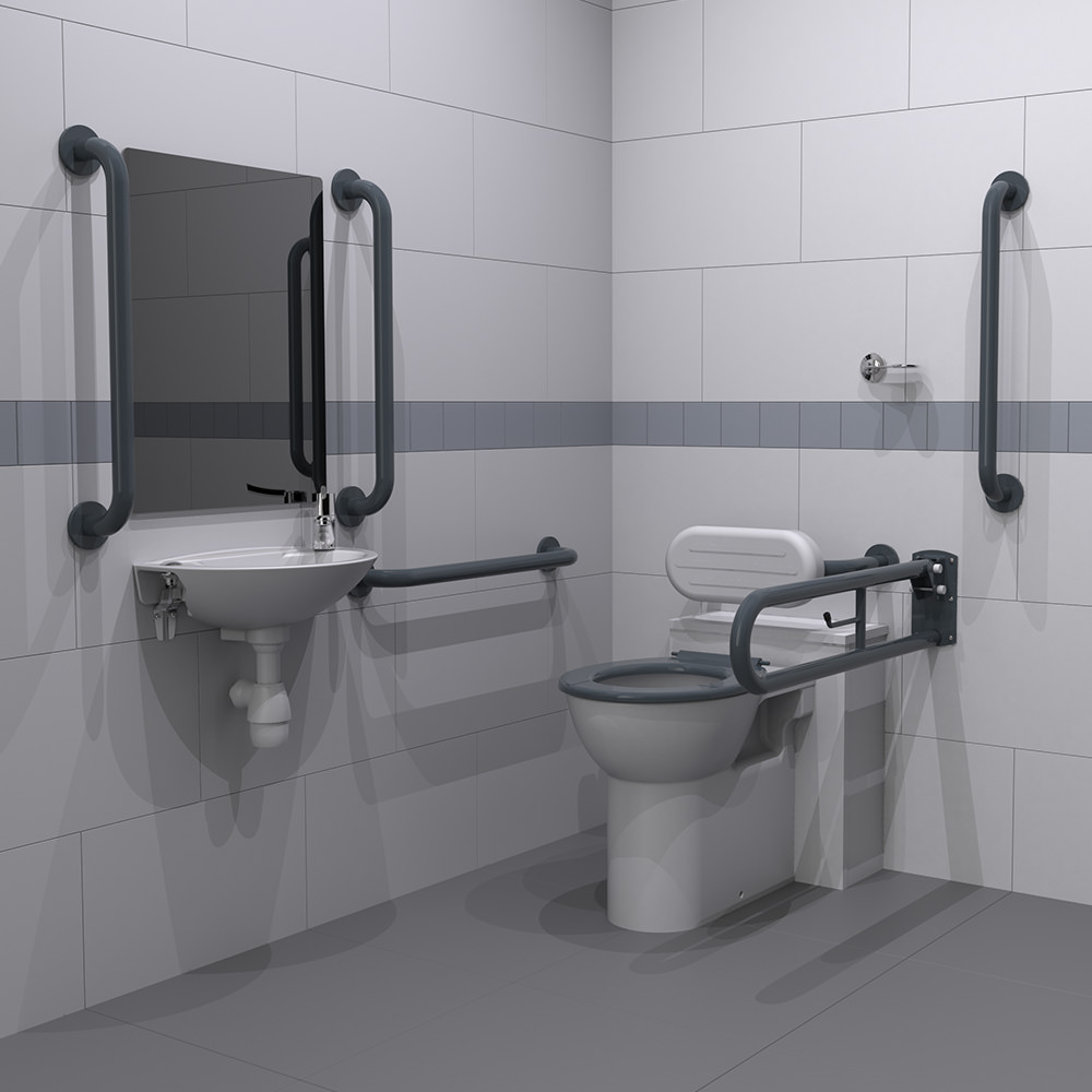 Back-to-Wall Doc M Toilet Pack with Dark Grey Grab Rails