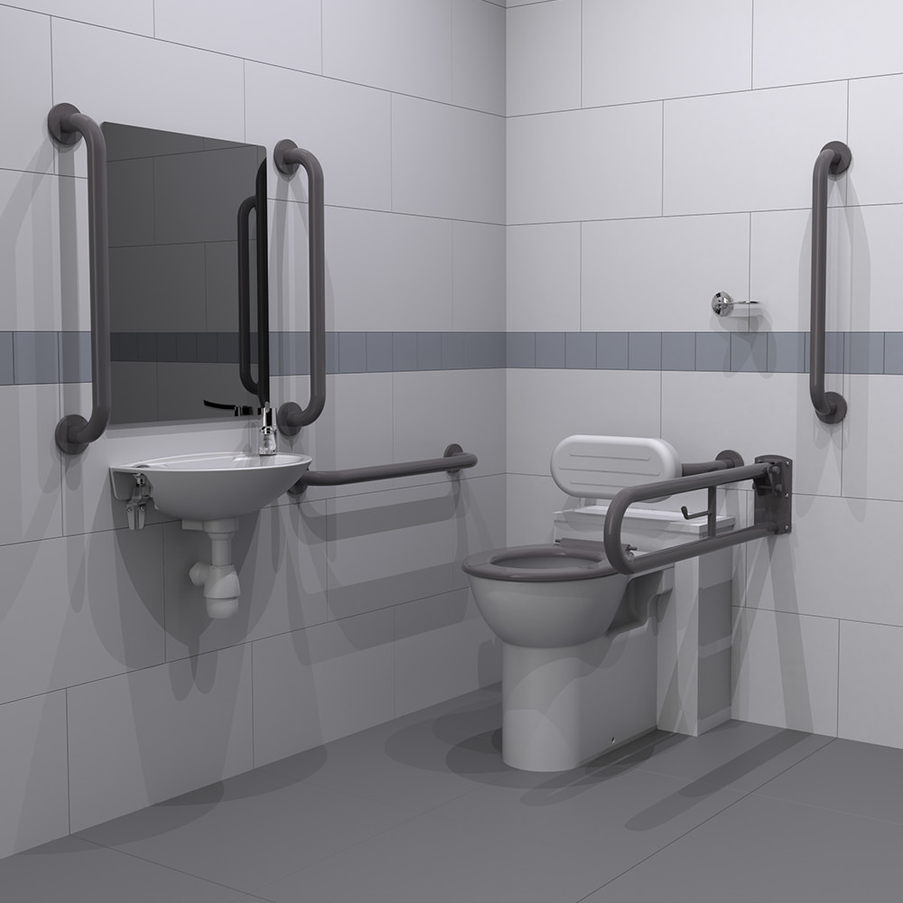 Back-to-Wall Doc M Toilet Pack with Grey Grab Rails