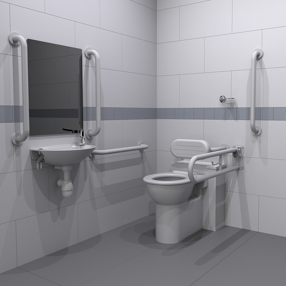 Back-to-Wall Doc M Toilet Pack with White Grab Rails