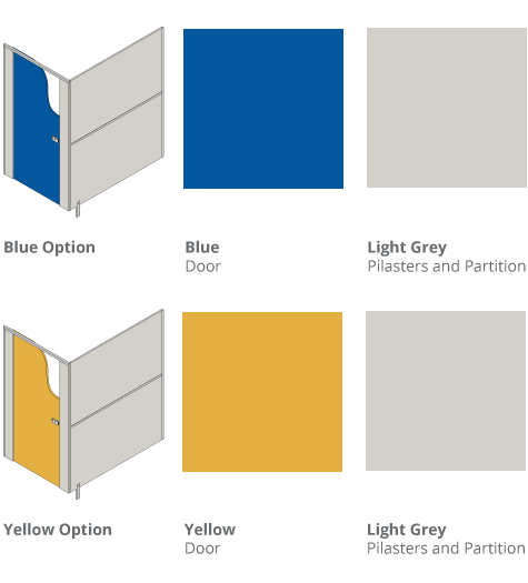 Children's Toilet Cubicle Colour Options - Blue or Yellow