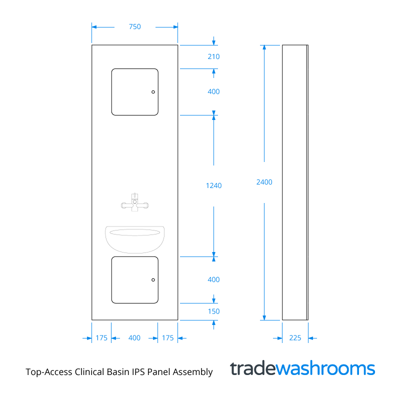 Dimensions for Top-Access Clinical Basin IPS Panel Assembly