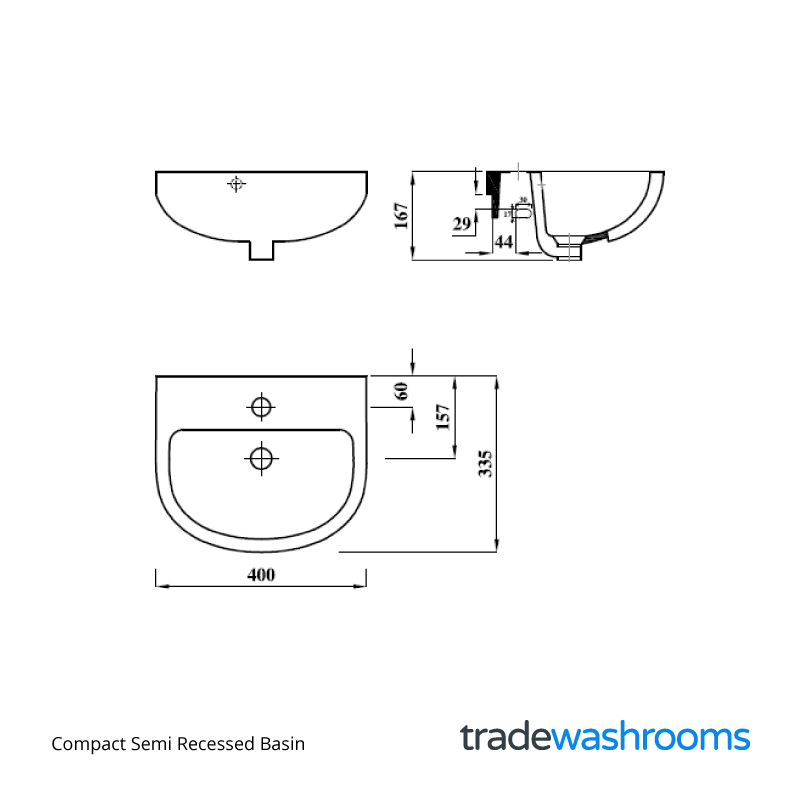 ASWHGSR40BA1 - Compact Semi Recessed Basin