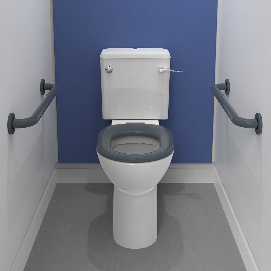 Doc M Close-Coupled Toilet with Lockable Cistern Lid and Dark Grey Toilet Seat