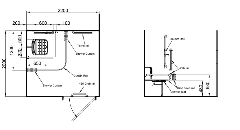 Doc M Shower Grab Rail Layout