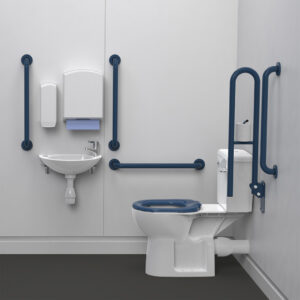 Close Coupled Doc M Toilet Pack with Dark Blue Grab Rails - F20-CCLX-MSC-DB