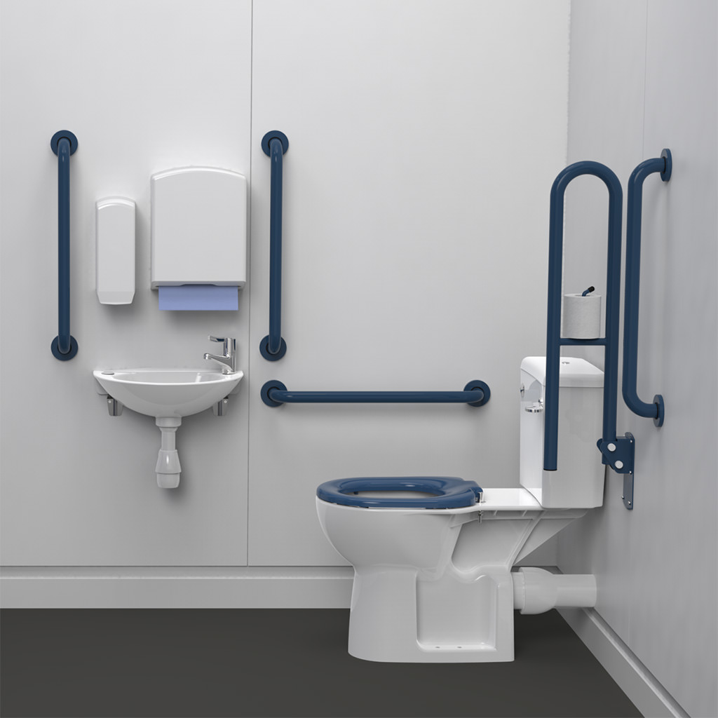 Close Coupled Doc M Toilet Pack with Dark Blue Grab Rails - F20-CCLX-MSC-DB