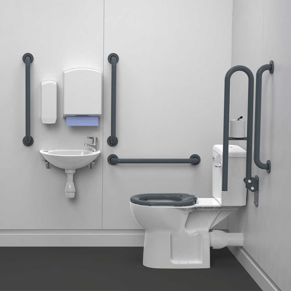 Close Coupled Doc M Toilet Pack with Dark Grey Grab Rails - F20-CCLX-MSC-DG