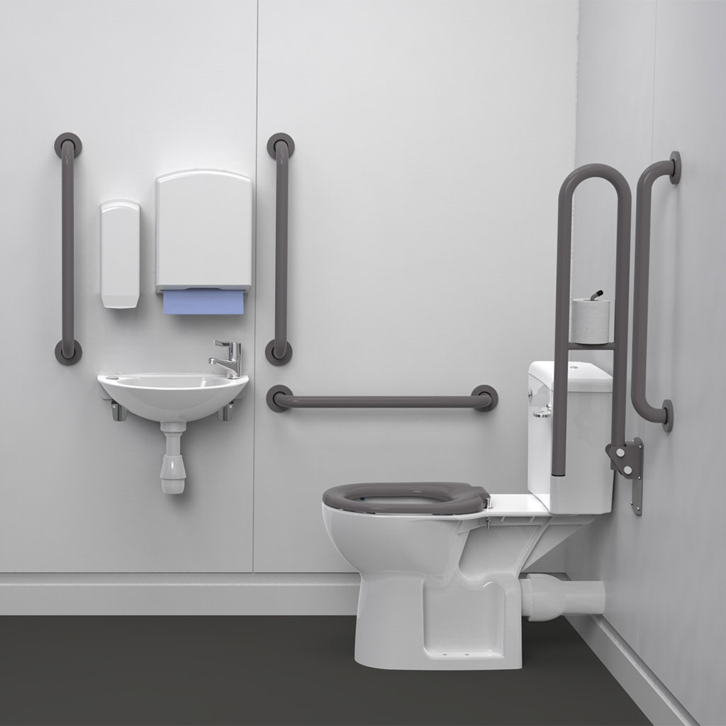 Close Coupled Doc M Toilet Pack with Grey Grab Rails - F20-CCLX-MSC-GY