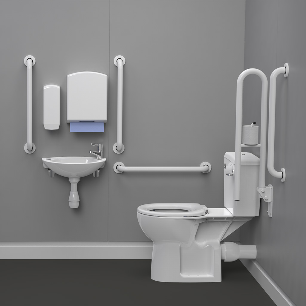 Close Coupled Doc M Toilet Pack with White Grab Rails - F20-CCLX-MSC-WH