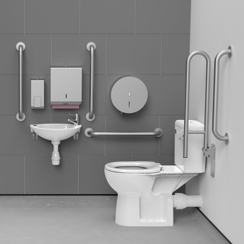 Close Coupled Doc M Toilet Pack with Satin Stainless Steel Grab Rails - F21-CCLX-SSC-SS