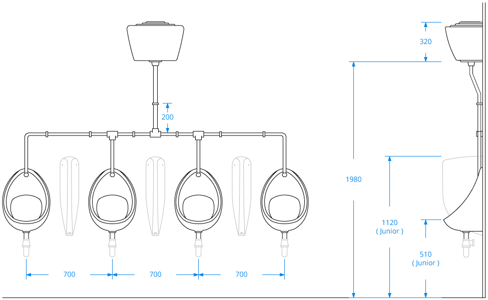 Four Junior Urinal Pack with Exposed Pipework Four Junior Urinal Pack with Exposed Pipework