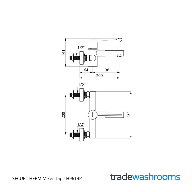 H9614P - SECURITHERM Wall-Mounted Mixer Tap