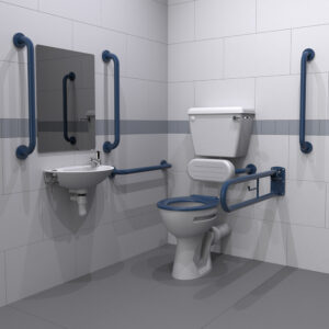 Low-Level Doc M Toilet Pack with Dark Blue Grab Rails