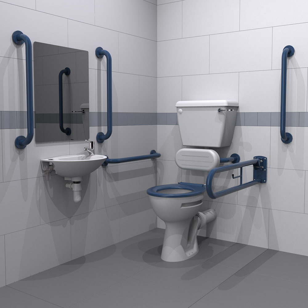 Low-Level Doc M Toilet Pack with Dark Blue Grab Rails