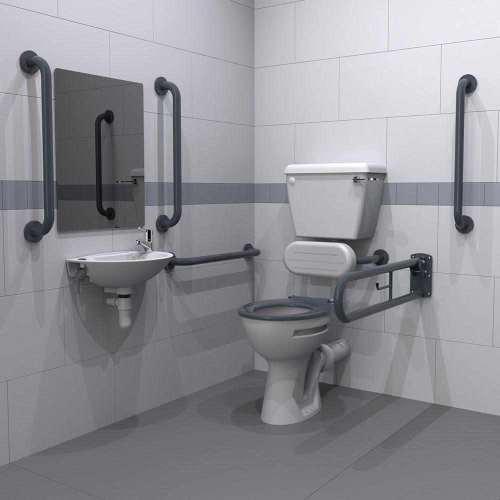 Low-Level Doc M Toilet Pack with Dark Grey Grab Rails