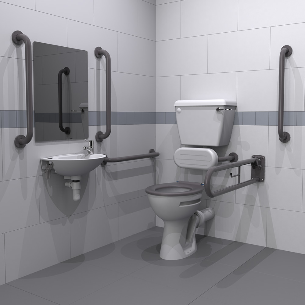 Low-Level Doc M Toilet Pack with Grey Grab Rails