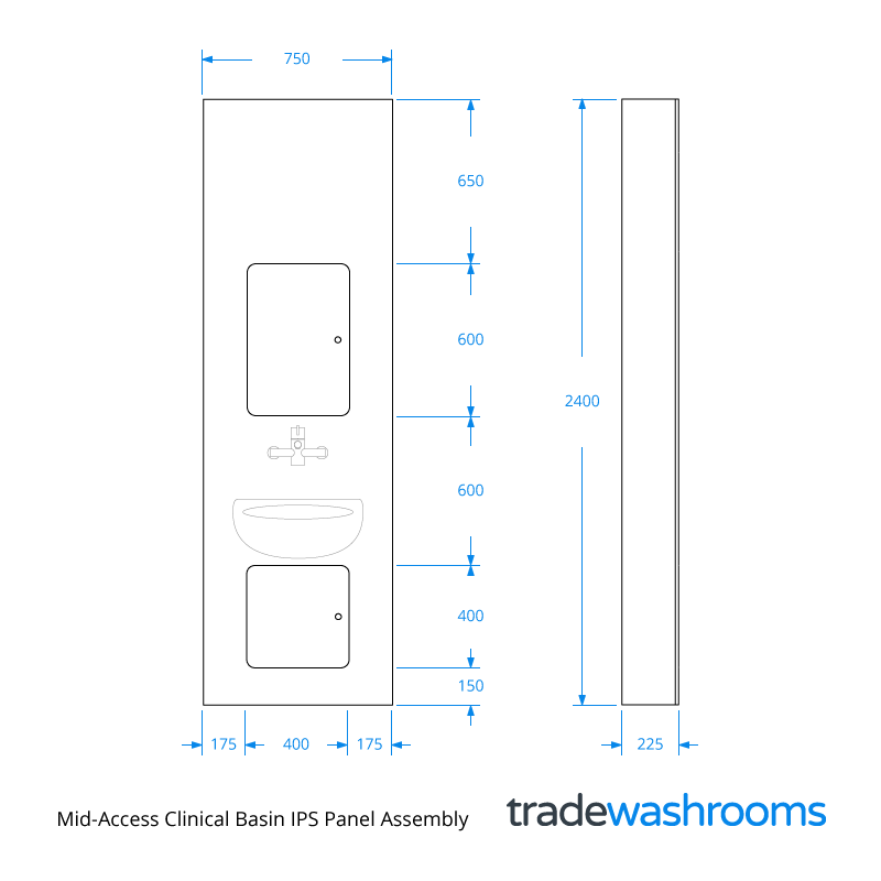 Dimensions for Mid-Access Clinical Basin IPS Panel Assembly