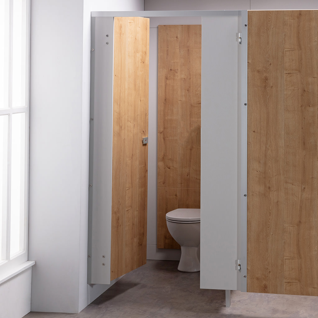 Oak Toilet Cubicle Door Pack - Open Door