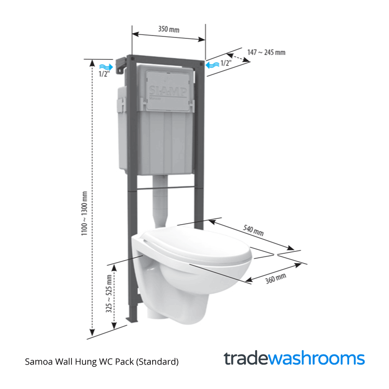 Samoa Wall Hung WC (Standard) - Dimensions
