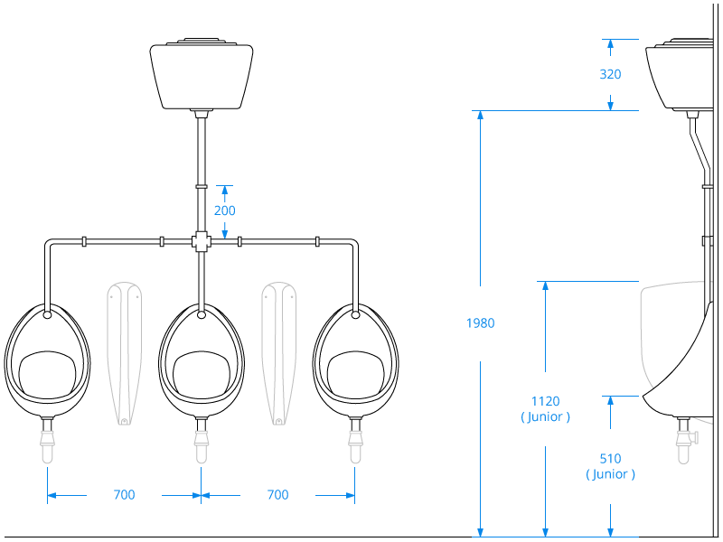 Three Junior Urinal Pack with Exposed Pipework Three Junior Urinal Pack with Exposed Pipework