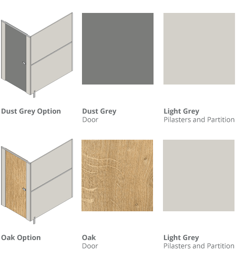 Toilet Cubicle Colour Options - Dust Grey or Oak