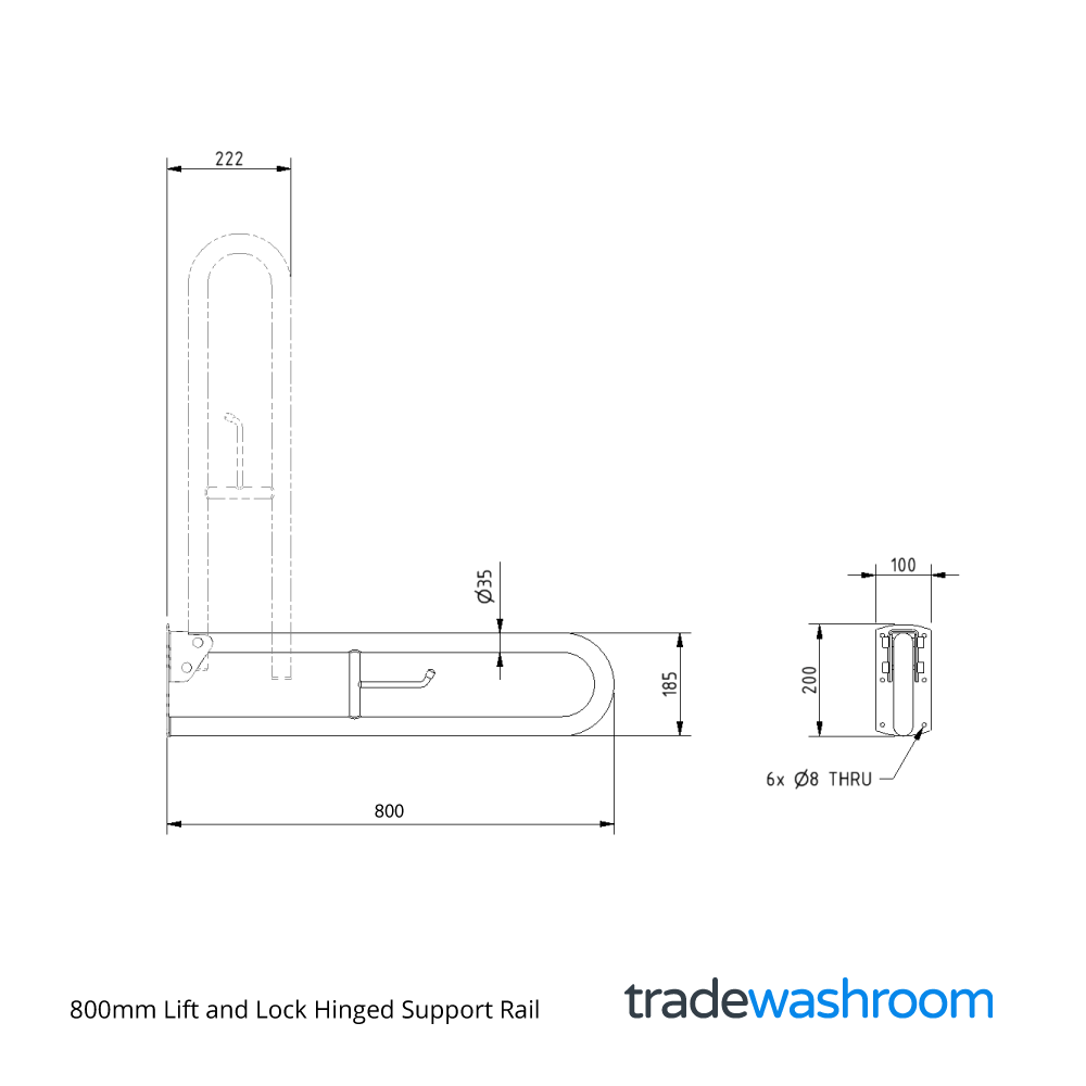 800mm Trombone Lift and Lock Hinged Support Rail
