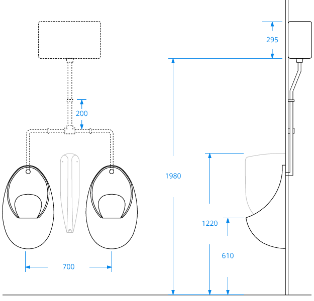 Two Bowl Urinal Set with Concealed Pipework Two Bowl Urinal Set with Concealed Pipework