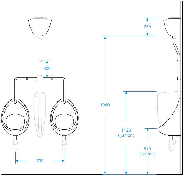 Two Junior Urinal Pack with Exposed Pipework Two Junior Urinal Pack with Exposed Pipework