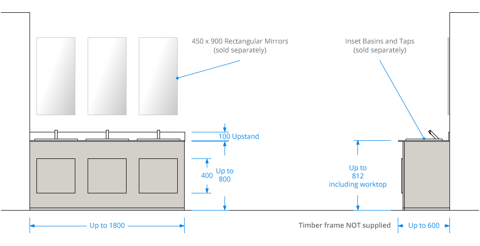 Commercial Vanity Unit by Cubicle Store - Dimensions