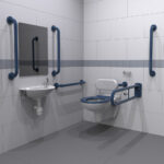 Wall-Hung Doc M Toilet Pack with Dark Blue Grab Rails