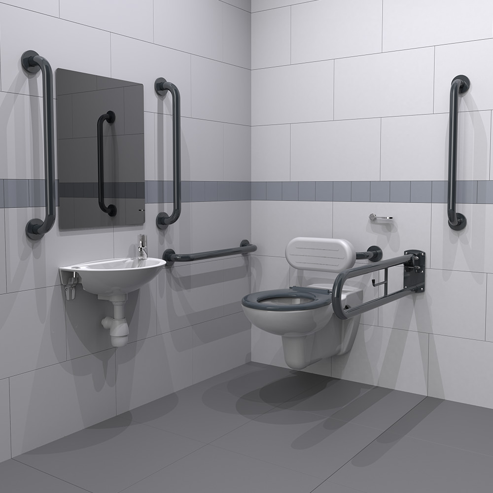 Wall-Hung Doc M Toilet Pack with Dark Grey Grab Rails