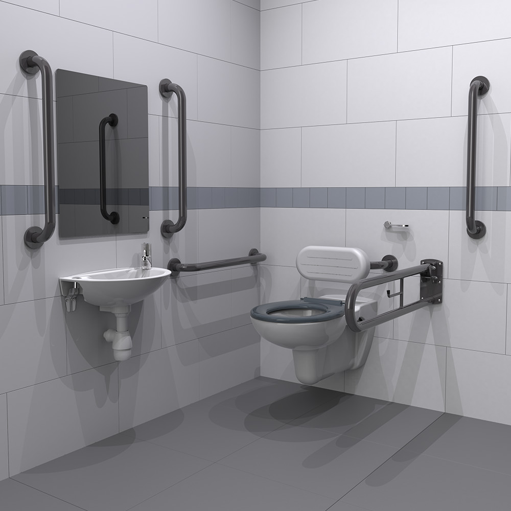 Wall-Hung Doc M Toilet Pack with Grey Grab Rails