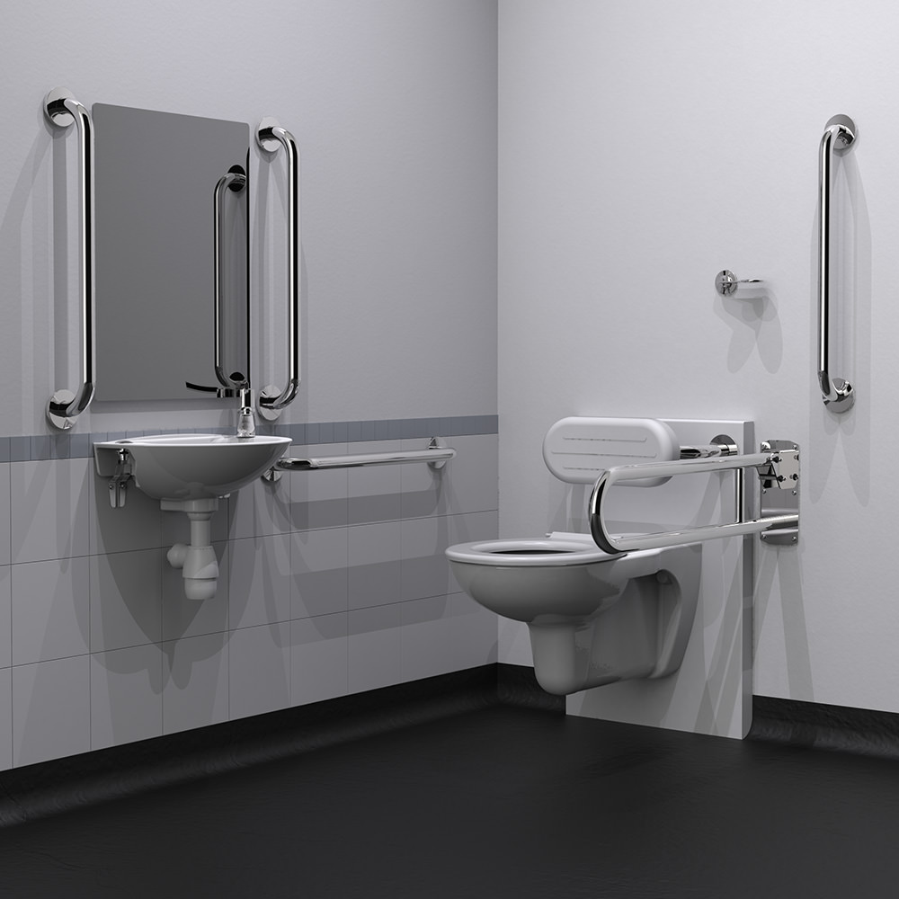 Wall-Hung Doc M Toilet Pack with Polished Stainless Steel Grab Rails