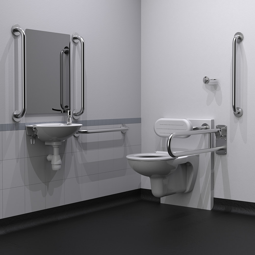 Wall-Hung Doc M Toilet Pack with Satin Stainless Steel Grab Rails