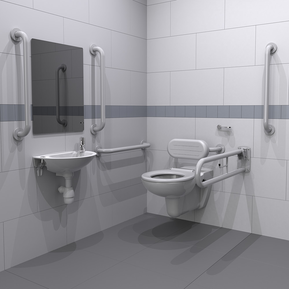 Wall-Hung Doc M Toilet Pack with White Grab Rails